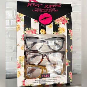 Betsy Johnson reading glasses. Set of 3. Brand new in box. 1.50+